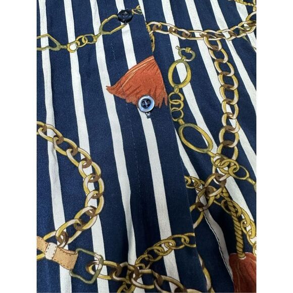 Marquis Women’s Blouse Size S Blue Brown Chain Pattern Button Down Long Sleeve - Picture 7 of 14